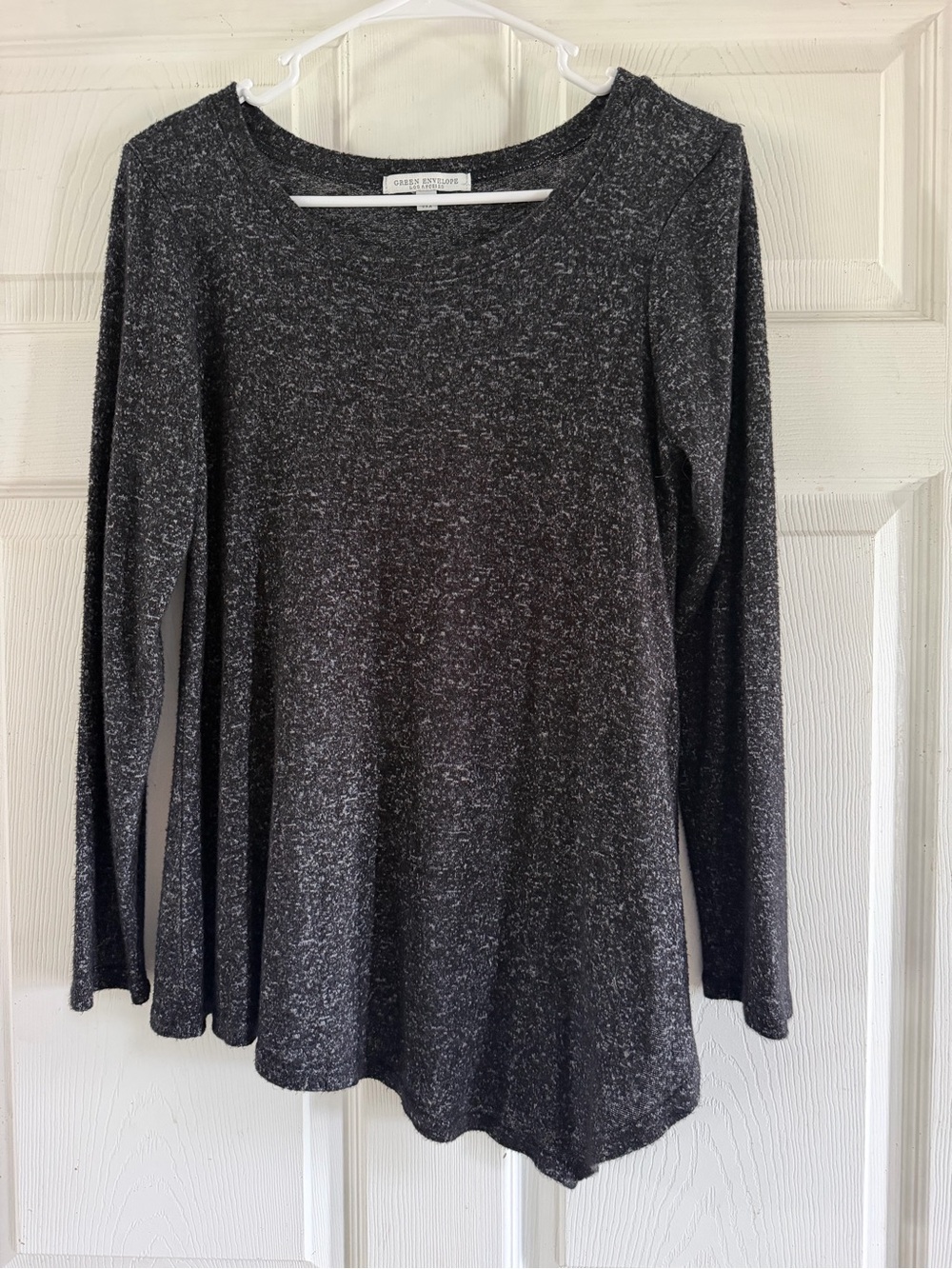 Green Envelope Black Marled Long Sleeve Swing Top - Cozy Knit